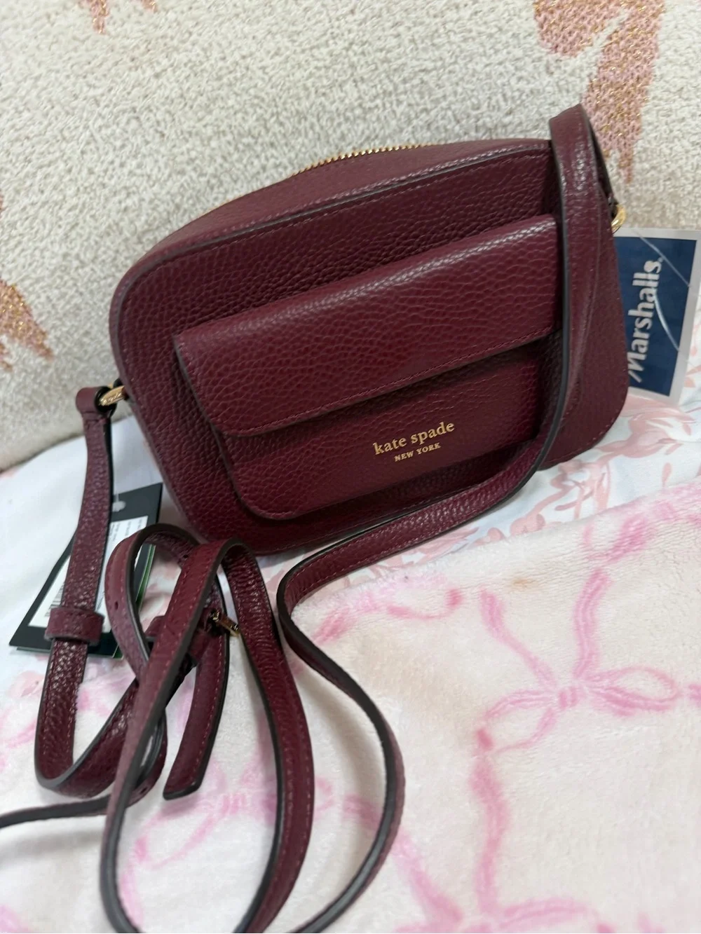kate spade burgundy pebbled leather camera crossbody